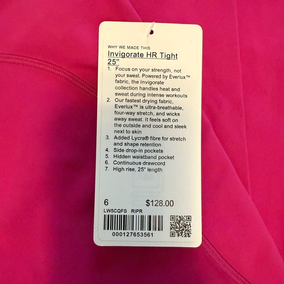 🆕NWT 🍋 Lululemon Invigorate High-Rise Tight 25" 🍋 {Size 6} Ripened Raspberry ⭐️ - Picture 11 of 16